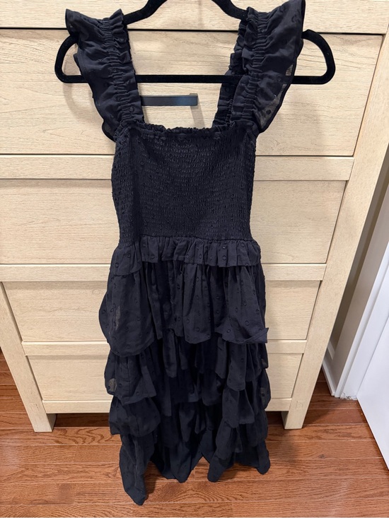 Tularosa Dresses & Skirts - Tularosa Black Smocked Dress with Ruffle Trim size small